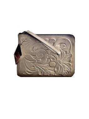 Patricia Nash Tooled Leather Cassini Wristlet, Stone Gray Color  NWT